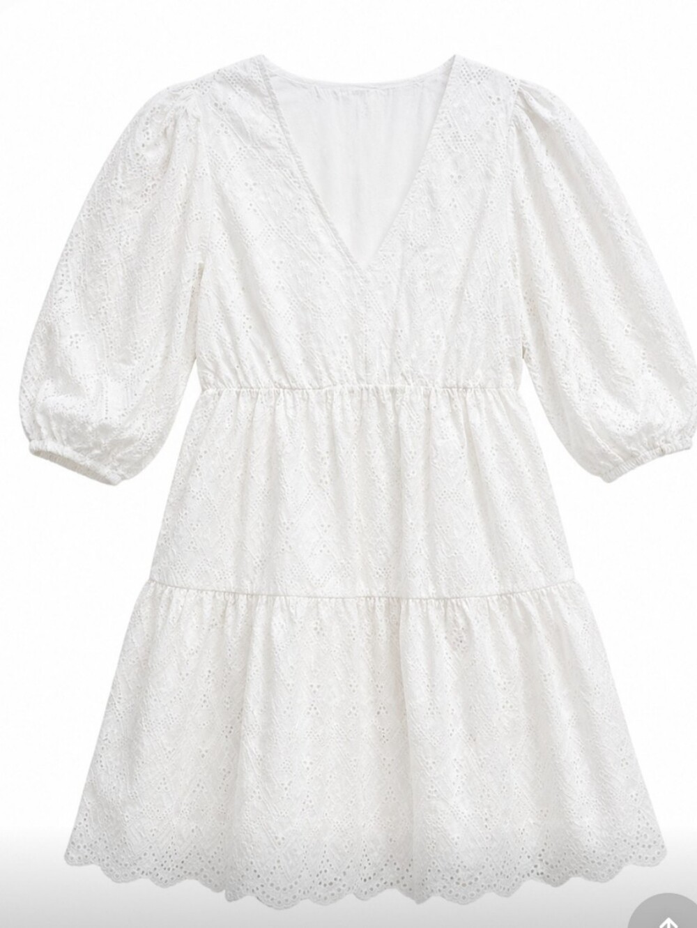 Hudson North White 100% Cotton Eyelet V-Neck Tiered Babydoll Mini Dress Size M